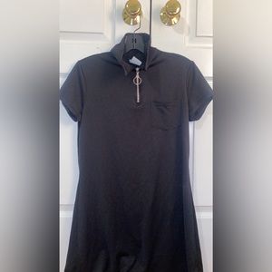 ZANONI BY JALATE black short sleeve collared zipper up and front pocket dress